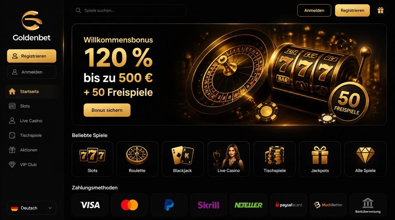 Ein Casino-Interface mit Willkommensbonus-Banner und Freispielen.