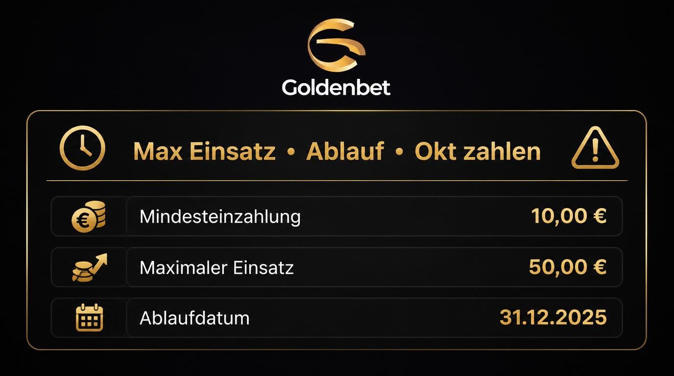 Ein Interface mit Regeln wie Mindesteinzahlung, Maximalwette, Ablauf angezeigt.